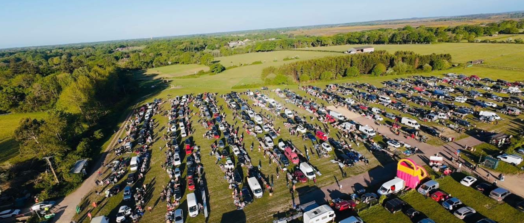 Strawberry Fields Car Boot Sale shot from the air